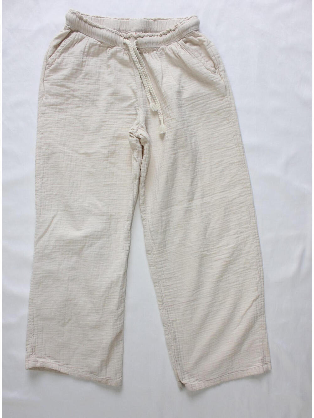 Cat & Jack Girls Size L(10/12) Beige Gauze Elastic Drawstring Wide Leg Pants